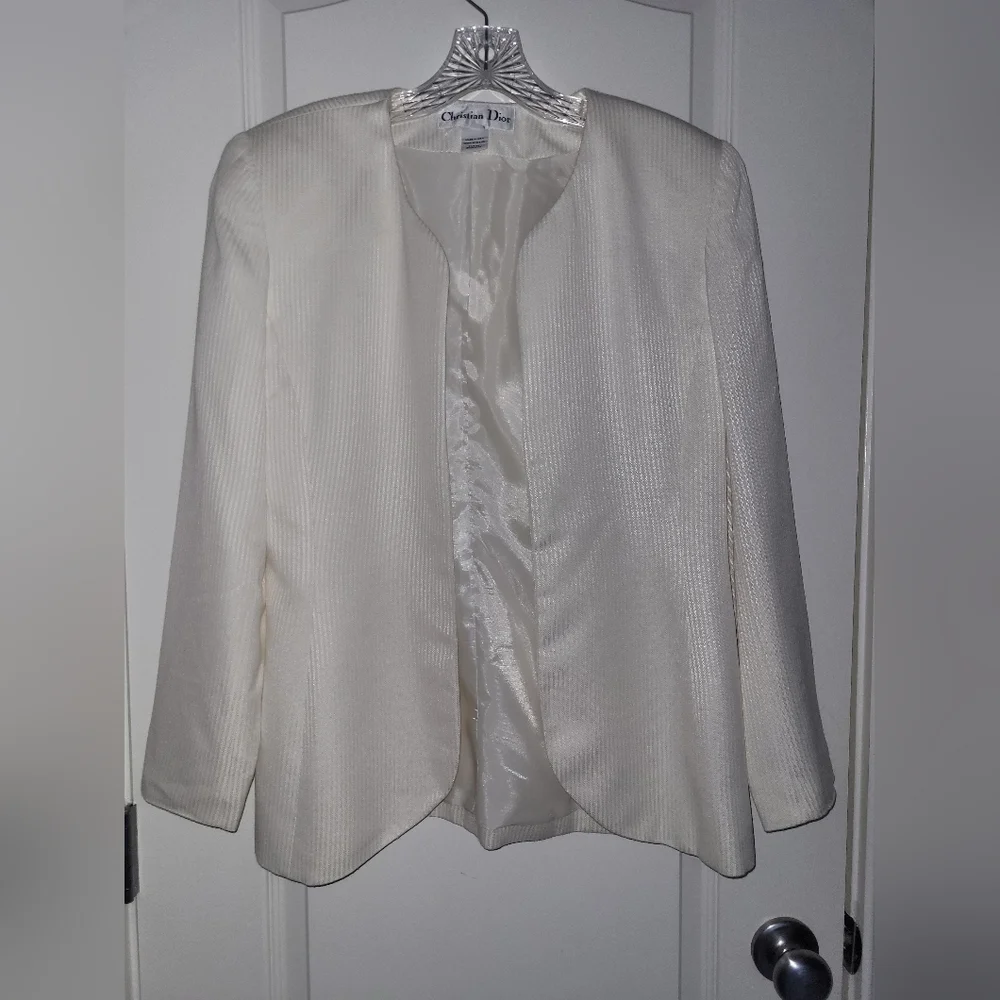 Christian Dior Synthetic Creme Pinstripe Blazer